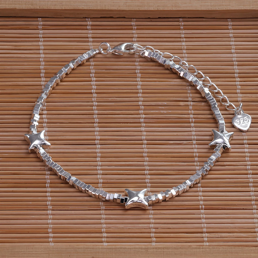 925 Sterling Silver Heart Bracelet with Zircon Beads