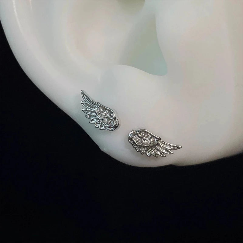 Angel Wing Earrings, Double Piercing Stud (Screw-Back)