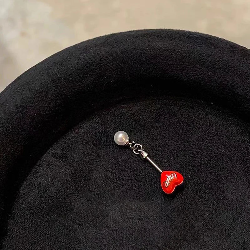 Dainty Red Heart Crown Stud Earring
