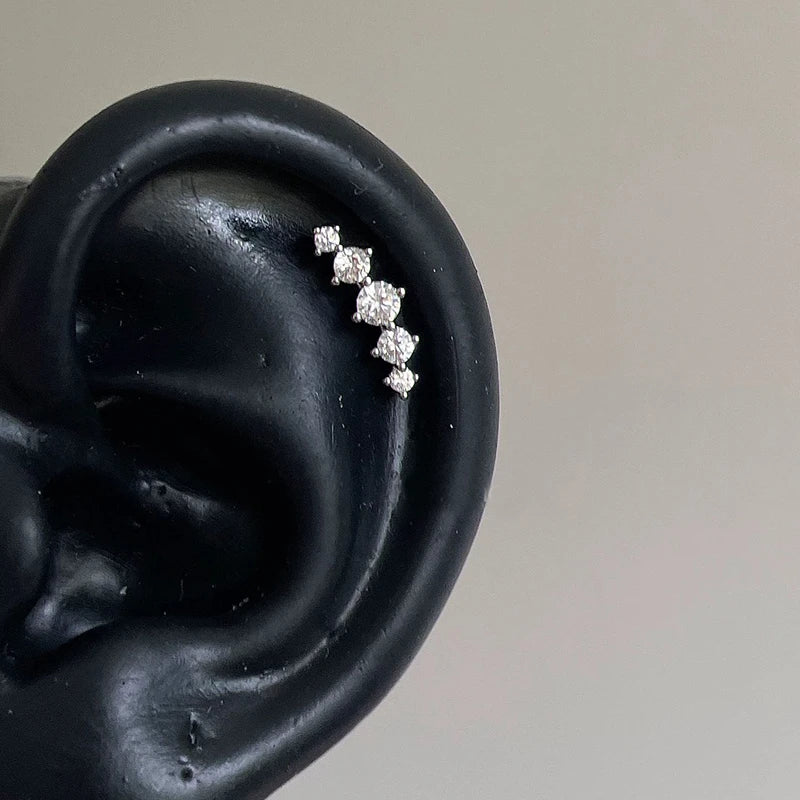 Heart Stud Earrings with Clear Zircon, Stainless Steel