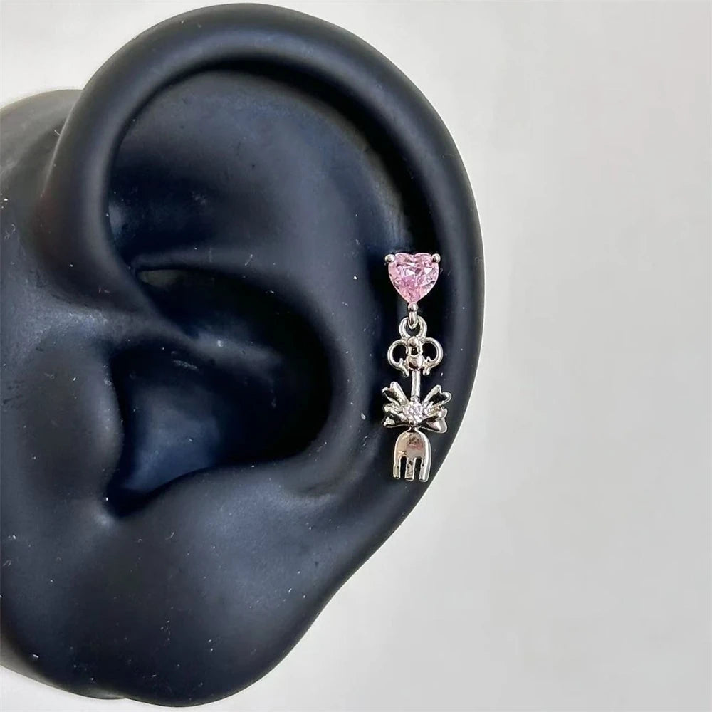 Dainty Pink Key Stud Earrings