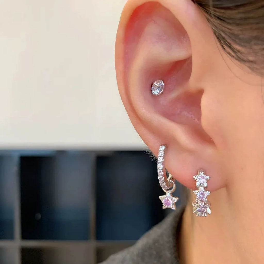 Star Tassel Stud Earrings in Stainless Steel + CZ