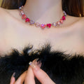 Pink Heart Crystal Dainty Choker Necklace