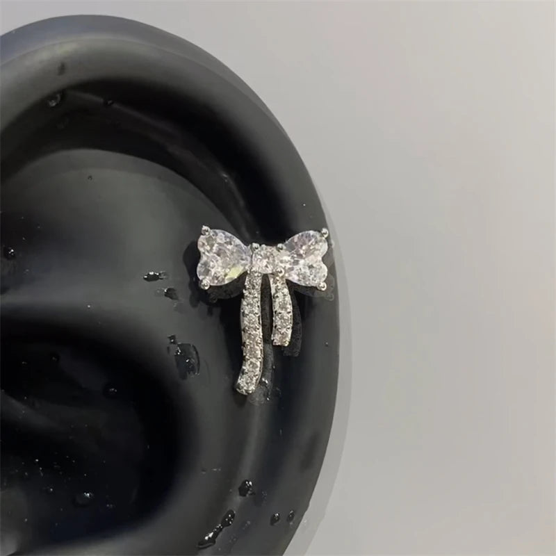 Y2K Cross CZ Cartilage Stud Earring (Silver Tone)
