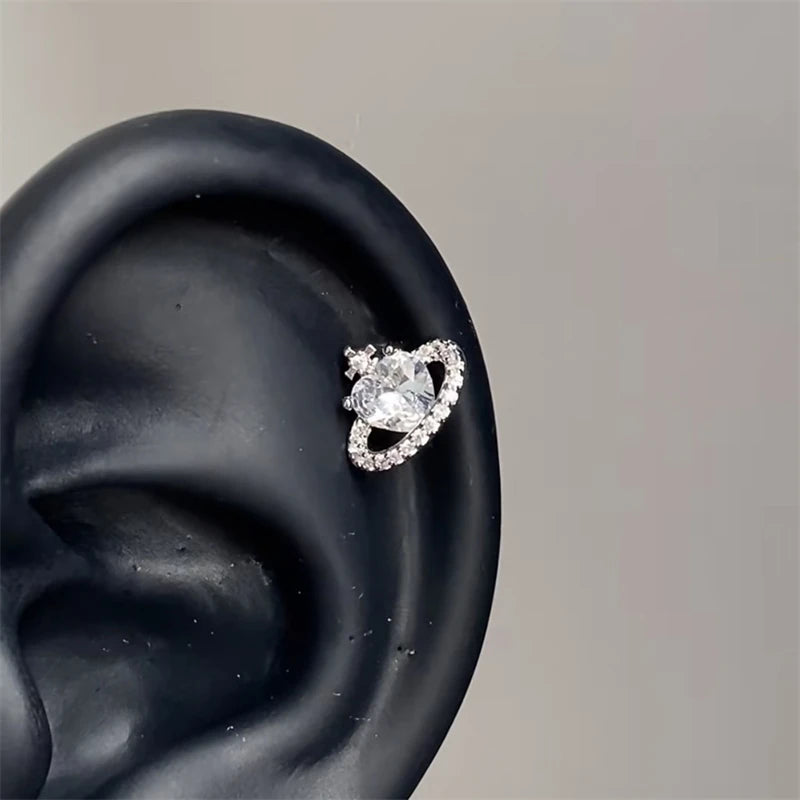 Y2K Cross CZ Cartilage Stud Earring (Silver Tone)
