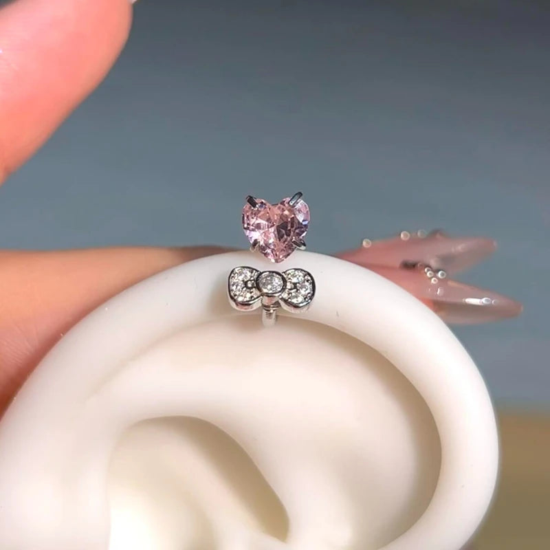 Cute Pink Stud Earrings, Rhinestone Cross Screw Back