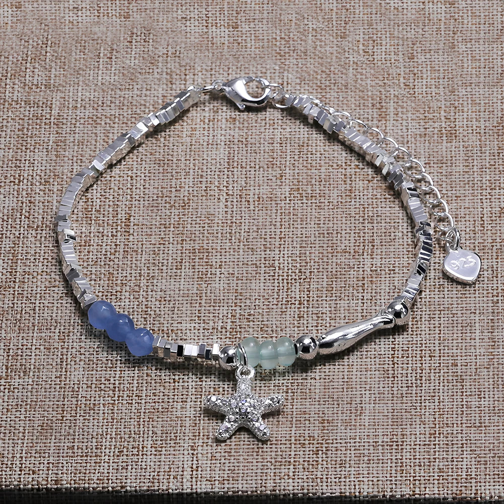 925 Sterling Silver Heart Bracelet with Zircon Beads