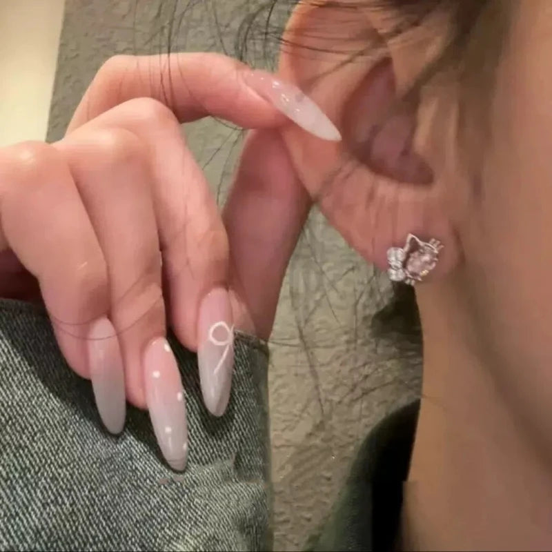 Pink Cat Cartilage Earring with Bow Stud