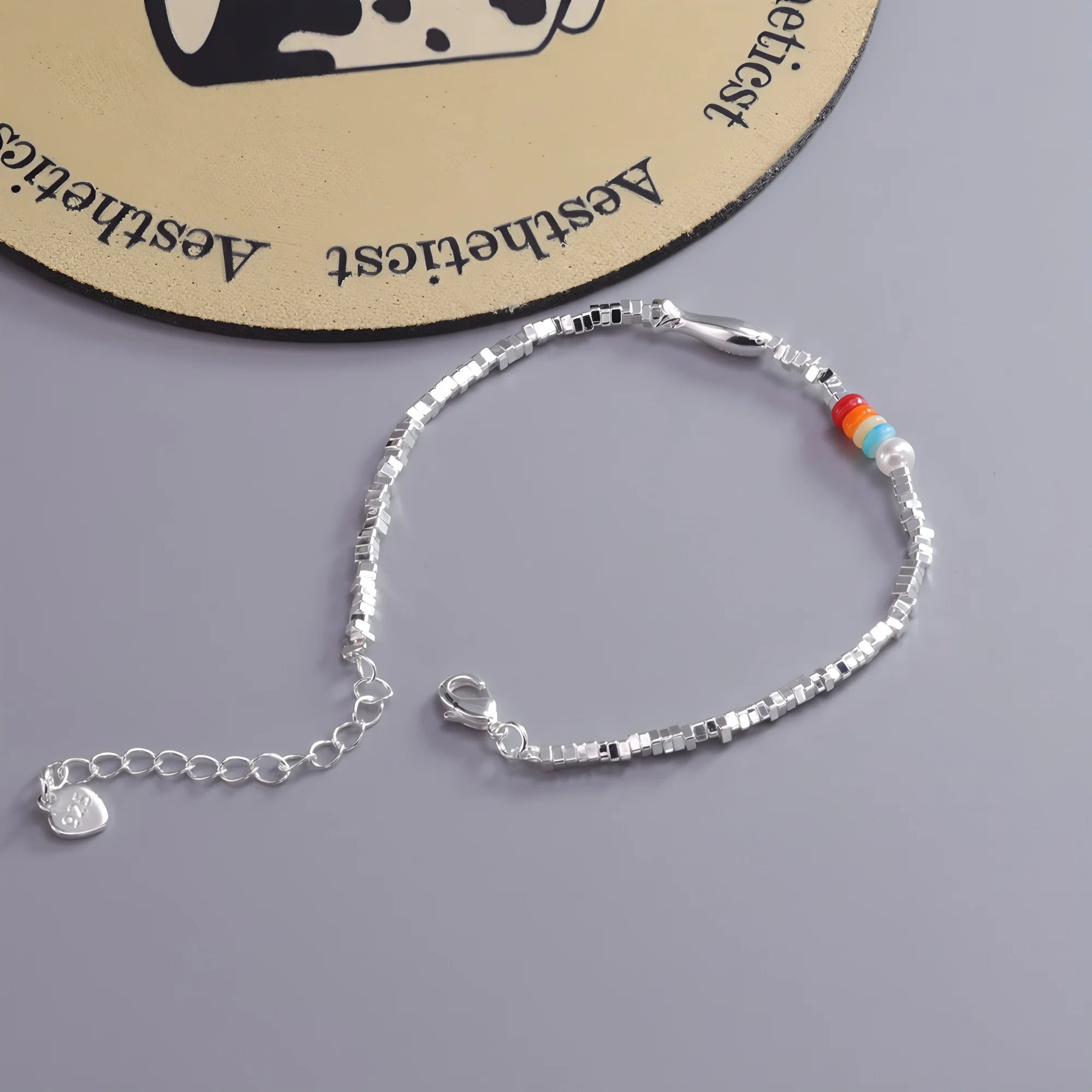 925 Sterling Silver Heart Bracelet with Zircon Beads