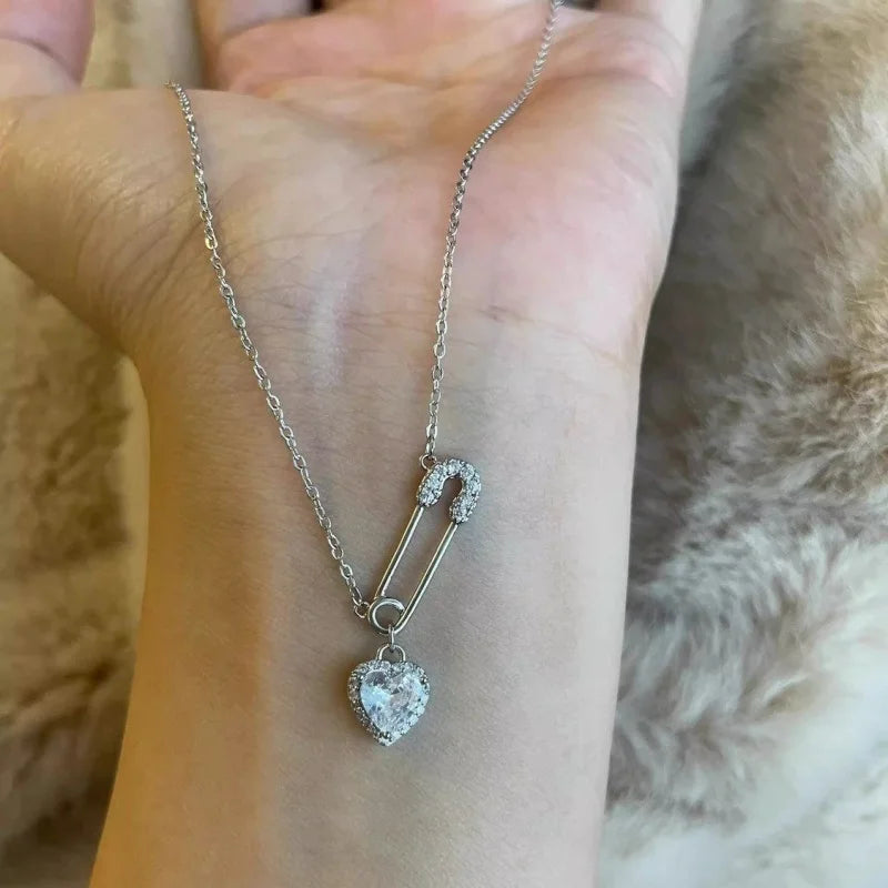 Dainty Heart Necklace with CZ Tassel Pendant