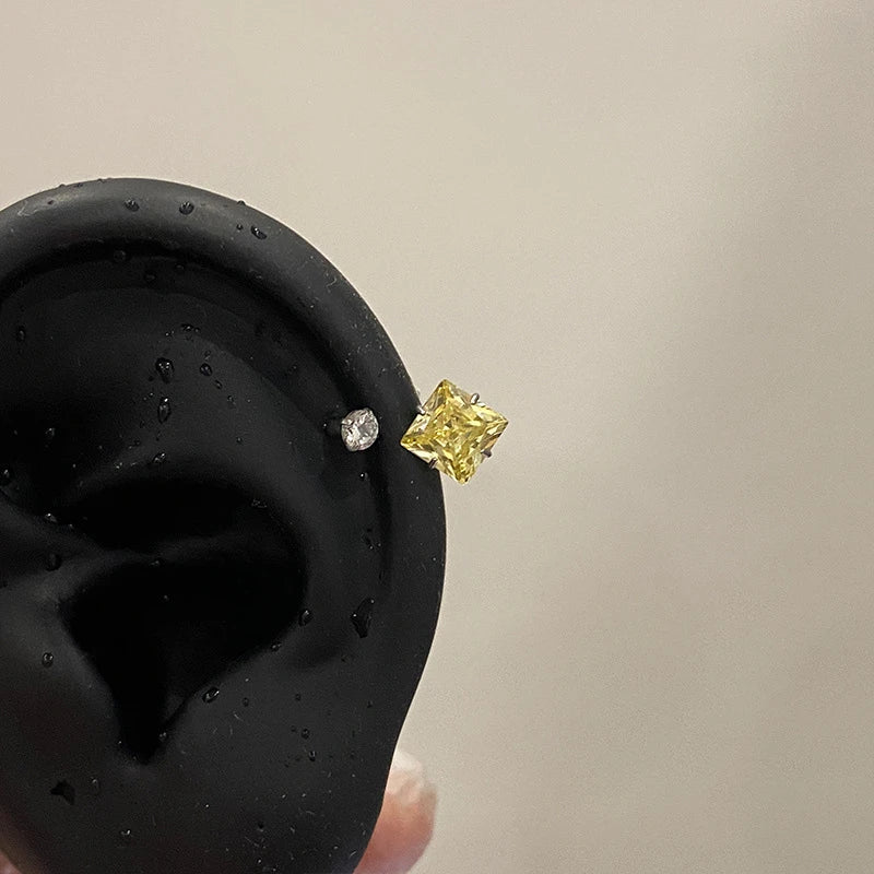 Heart Stud Earrings with Clear Zircon, Stainless Steel