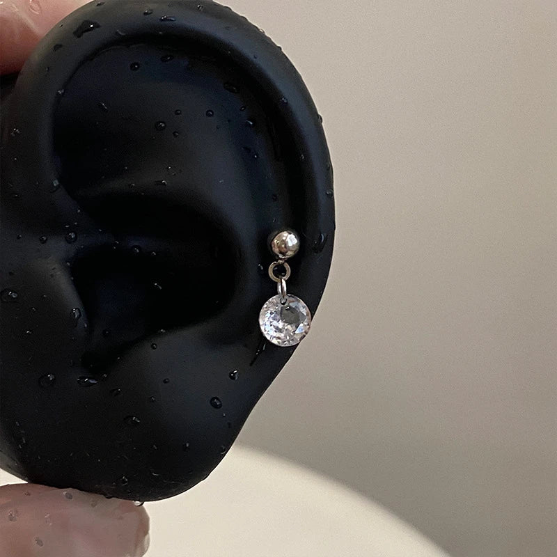 Heart Stud Earrings with Clear Zircon, Stainless Steel