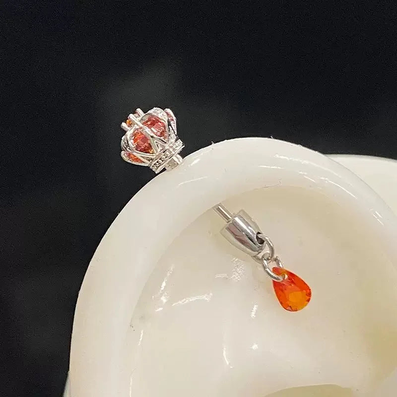 Red Heart Wing Stud Earrings (Screw-Back)