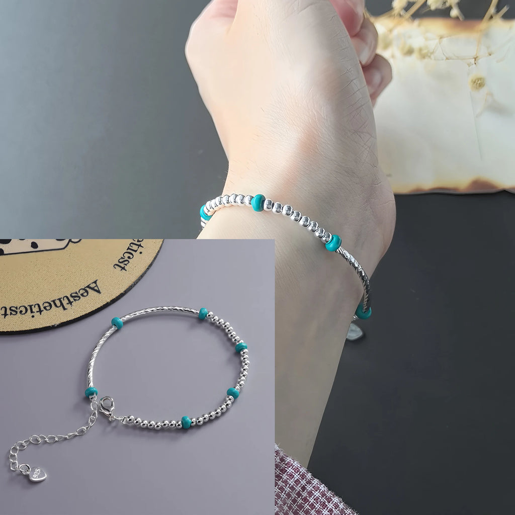 925 Sterling Silver Heart Bracelet with Zircon Beads