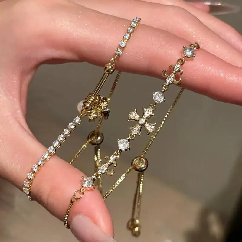 Pearl & Zircon Cross Charm Bracelet for Women