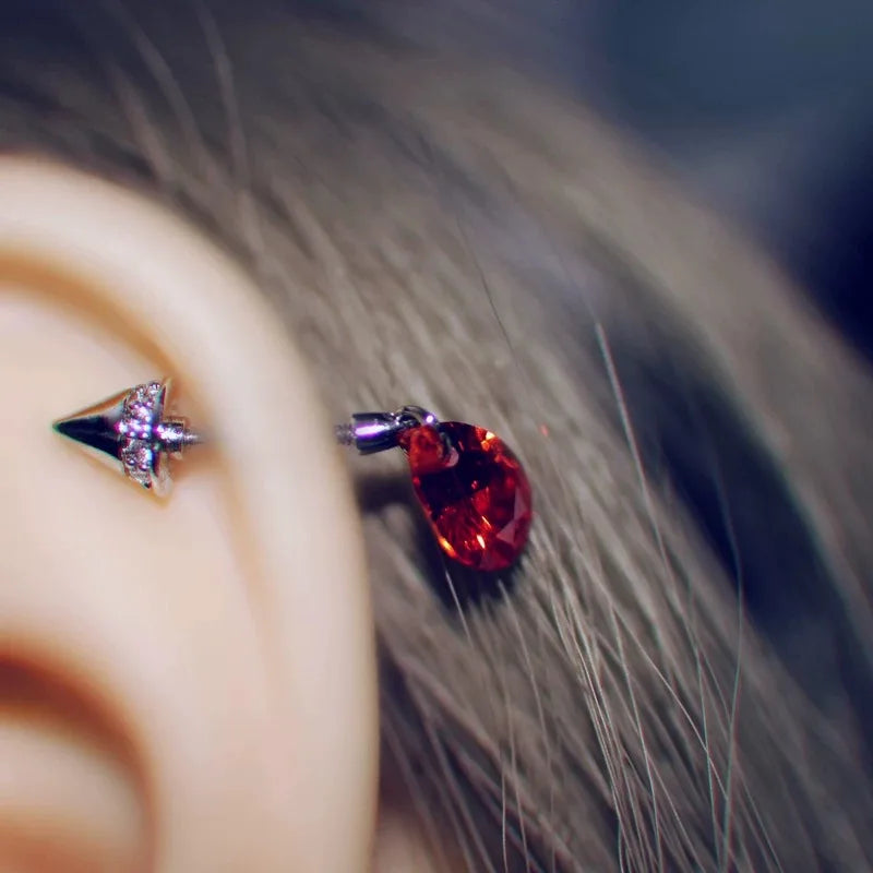 Red Heart Wing Stud Earrings (Screw-Back)