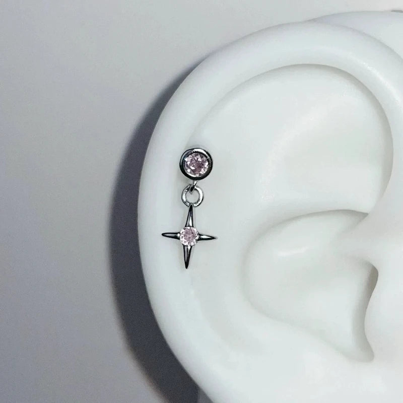 Cute Pink Stud Earrings, Rhinestone Cross Screw Back