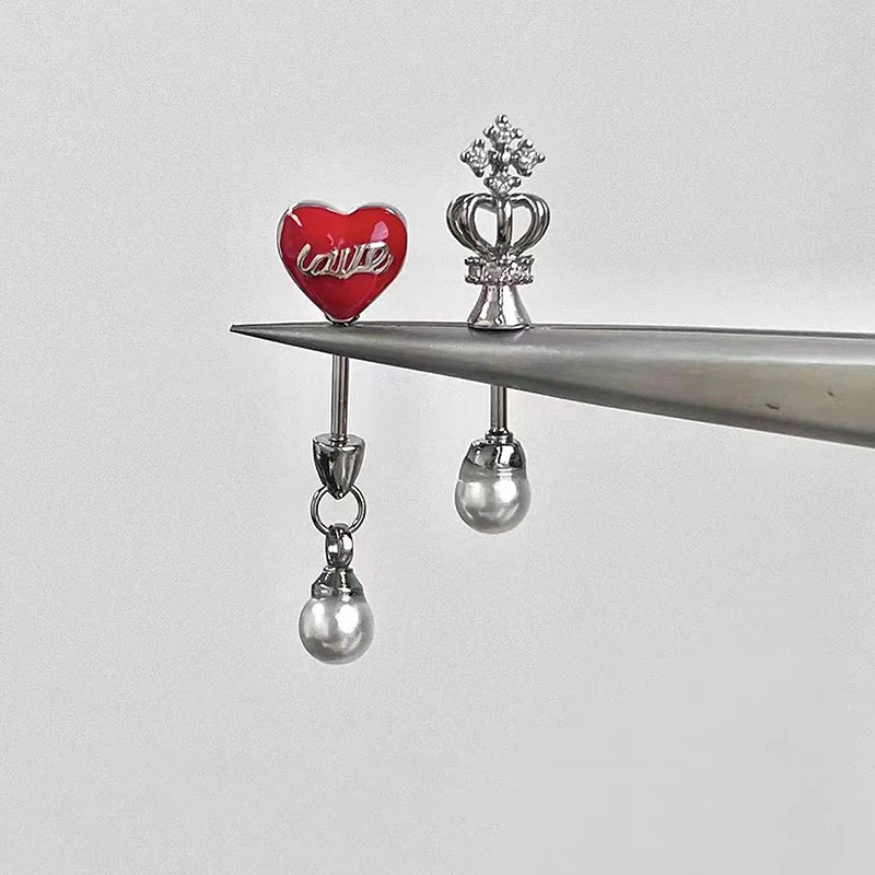 Dainty Red Heart Crown Stud Earring