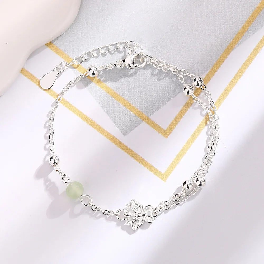 925 Sterling Silver Heart Bracelet with Zircon Beads