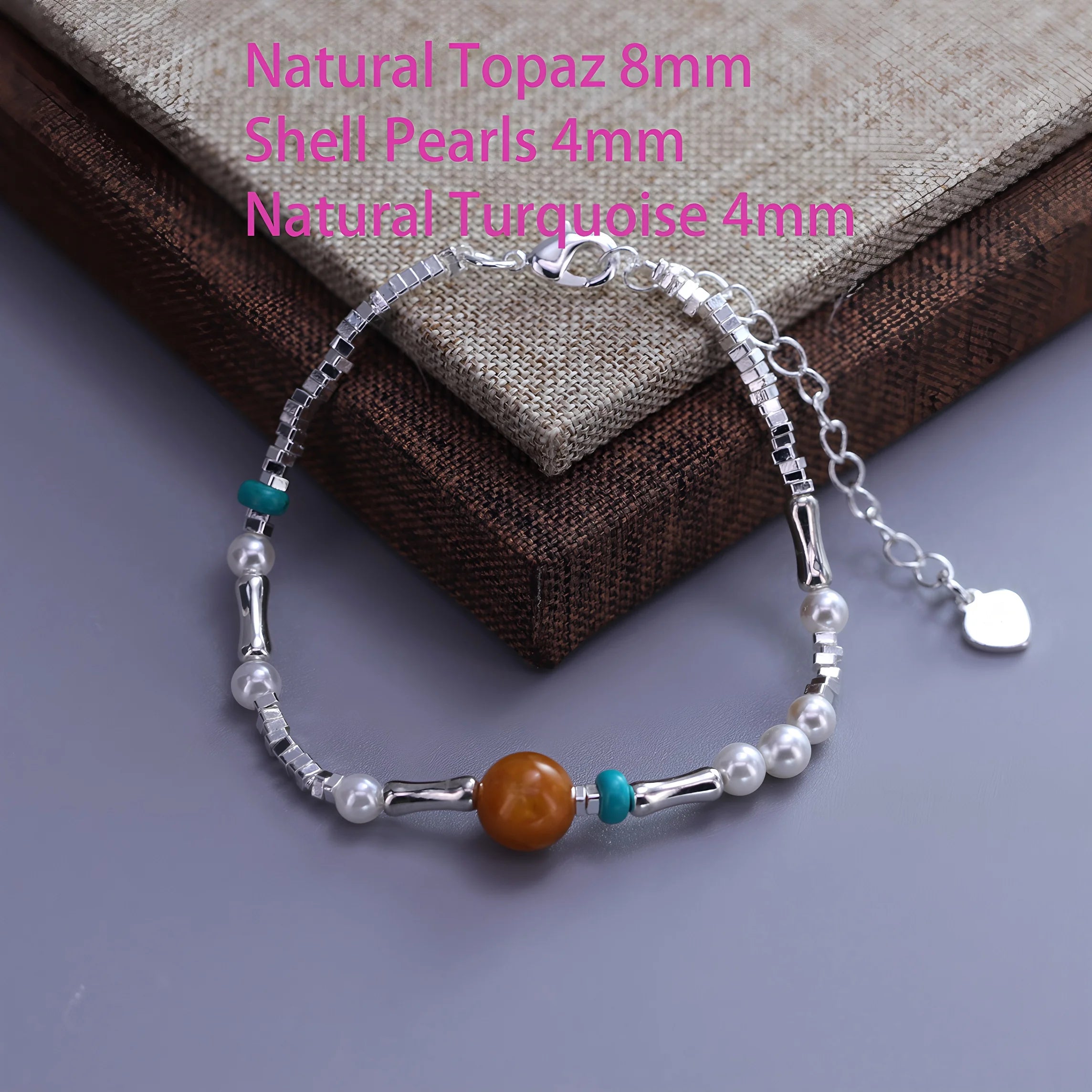 925 Sterling Silver Heart Bracelet with Zircon Beads