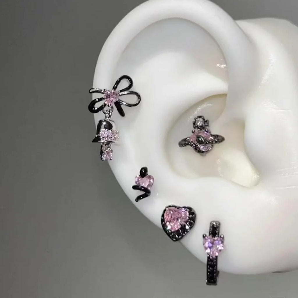 Pink Bow Stud Earrings with CZ Accents