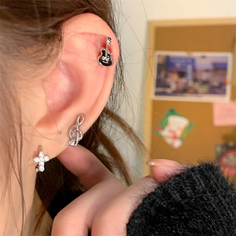 Musical Note Stud Earrings, Silver-Tone Drip Glaze