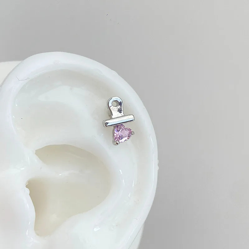 Cute Pink Stud Earrings, Rhinestone Cross Screw Back