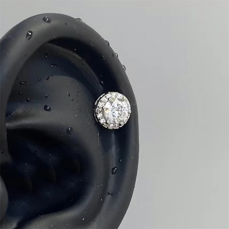 Y2K Cross CZ Cartilage Stud Earring (Silver Tone)