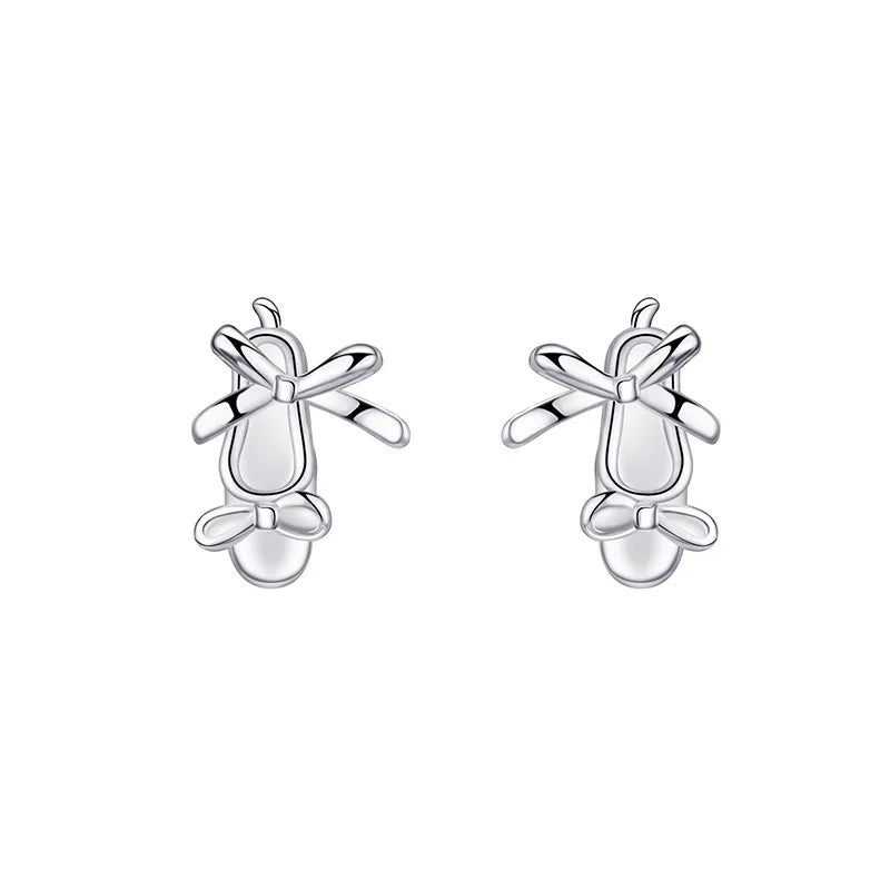 Ballet Shoe Earrings (Silver Tone Studs)