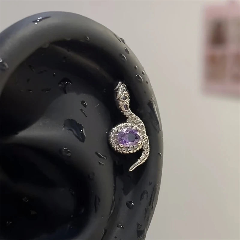 Y2K Cross CZ Cartilage Stud Earring (Silver Tone)