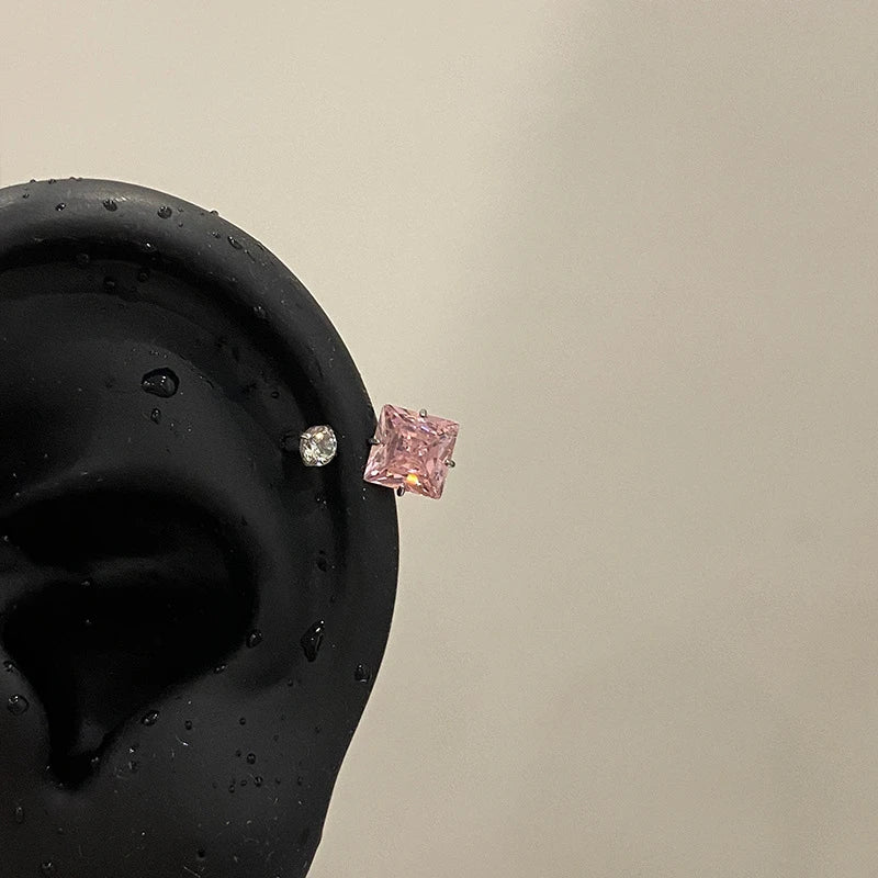 Heart Stud Earrings with Clear Zircon, Stainless Steel