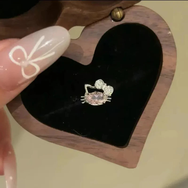 Pink Cat Cartilage Earring with Bow Stud