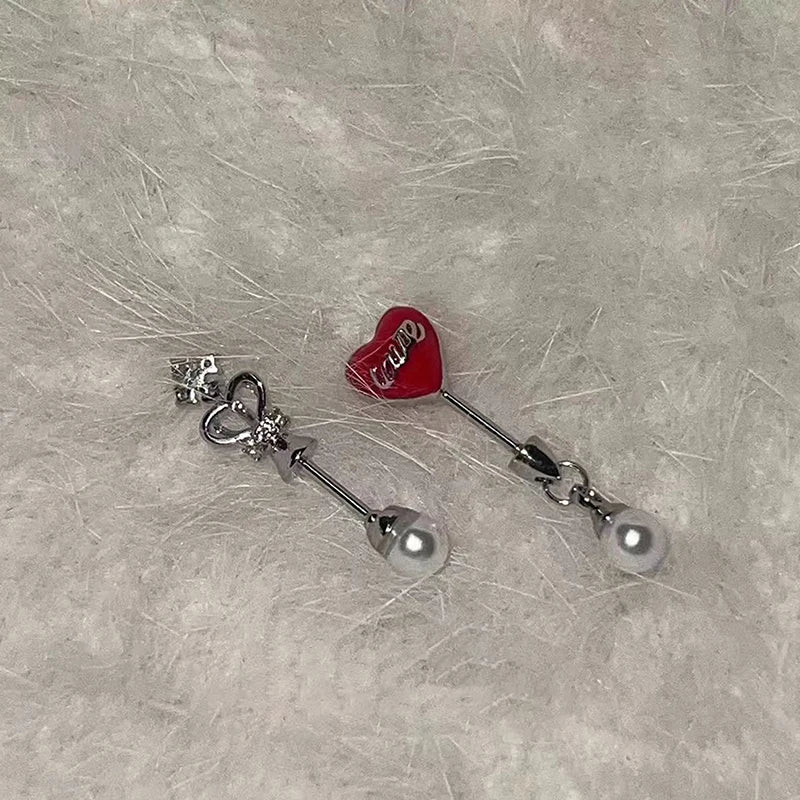 Dainty Red Heart Crown Stud Earring