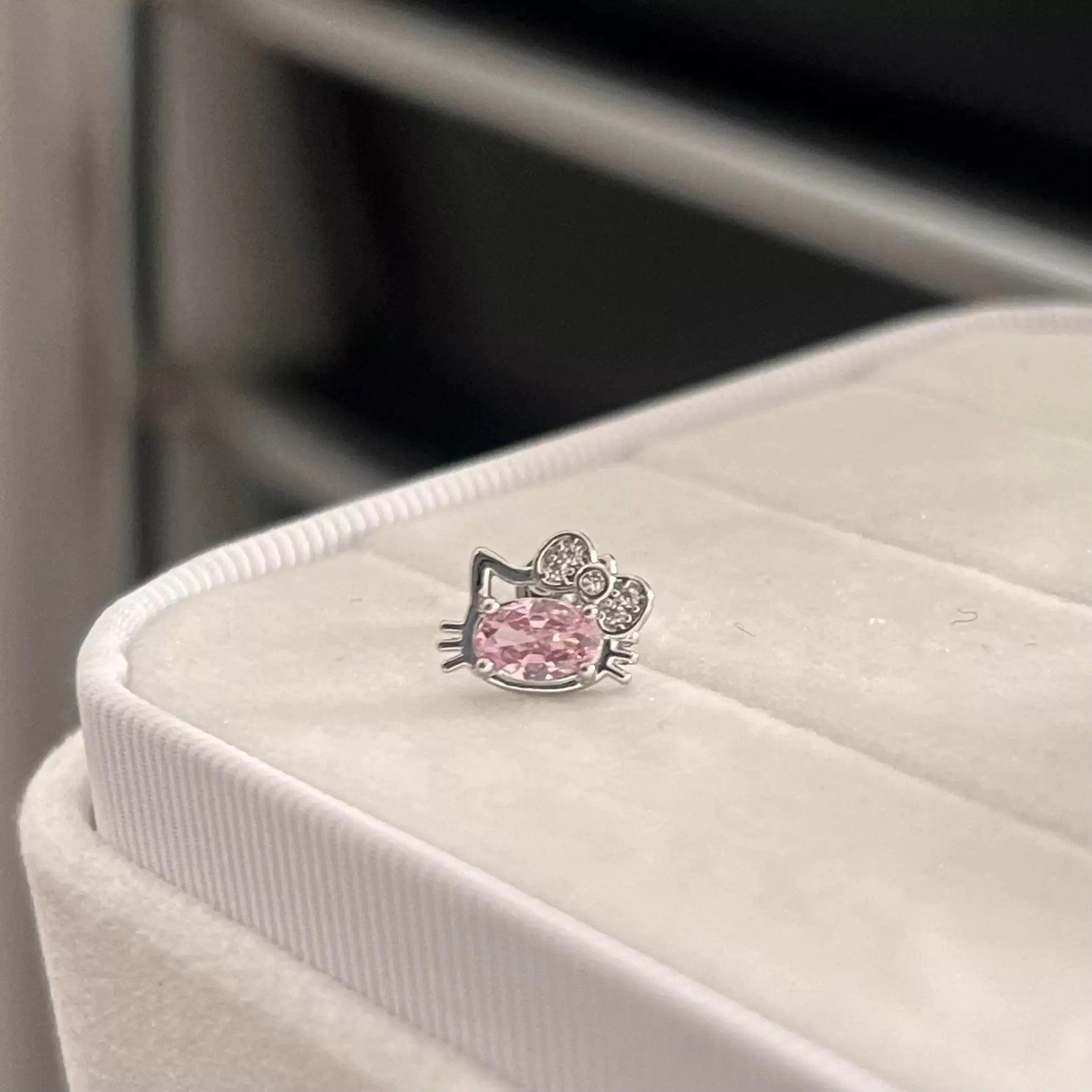 Pink Cat Cartilage Earring with Bow Stud