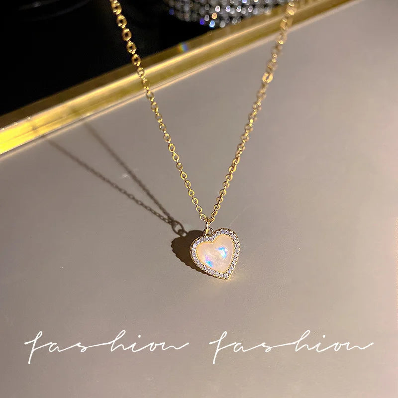 Y2K Crystal Bow Angel Wings Heart Pendant Necklace