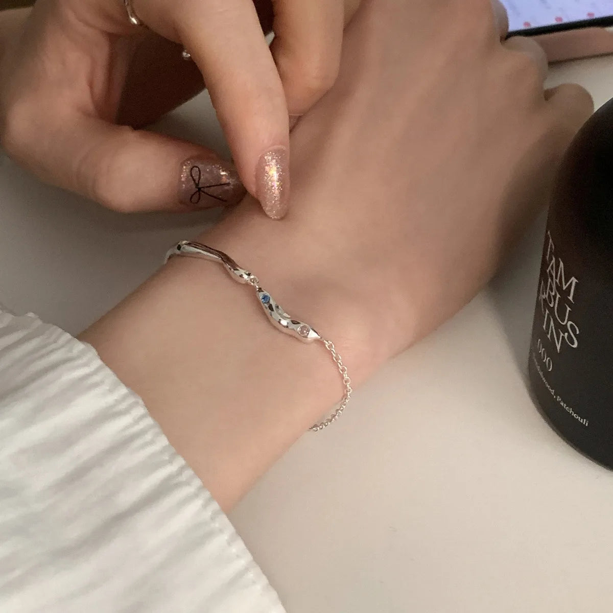 925 Sterling Silver Heart Bracelet with Zircon Beads