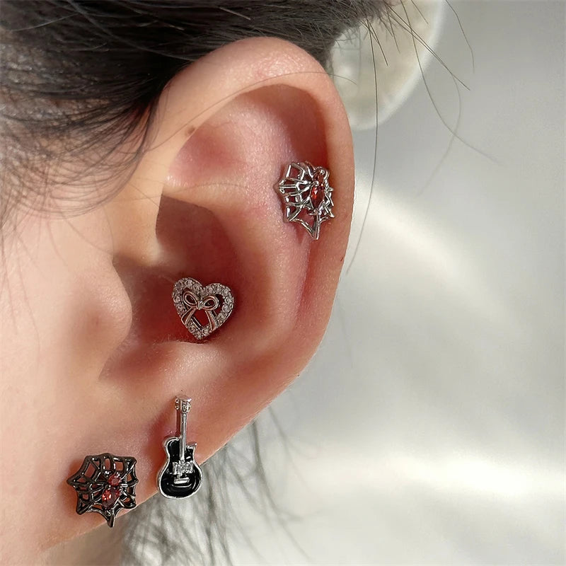 Musical Note Stud Earrings, Silver-Tone Drip Glaze