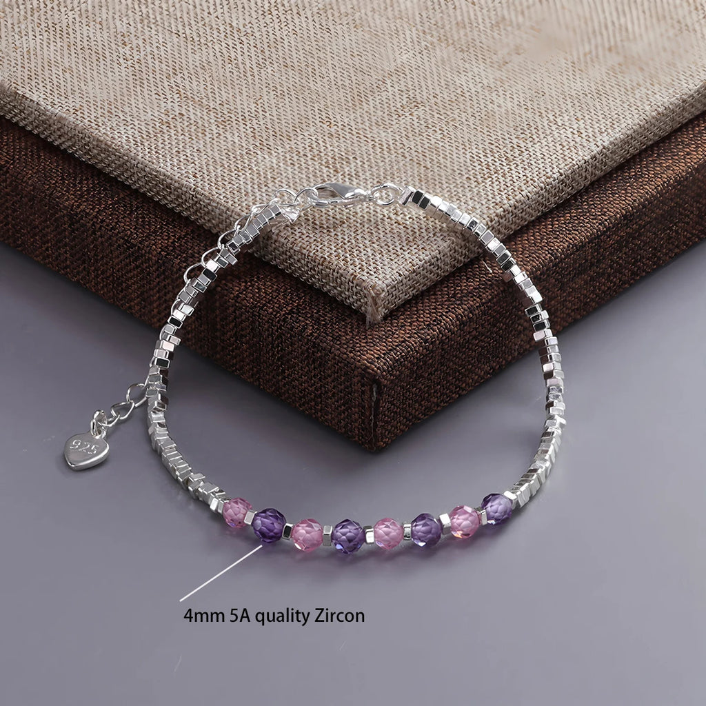925 Sterling Silver Heart Bracelet with Zircon Beads
