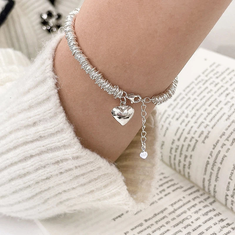 925 Sterling Silver Heart Bracelet with Zircon Beads