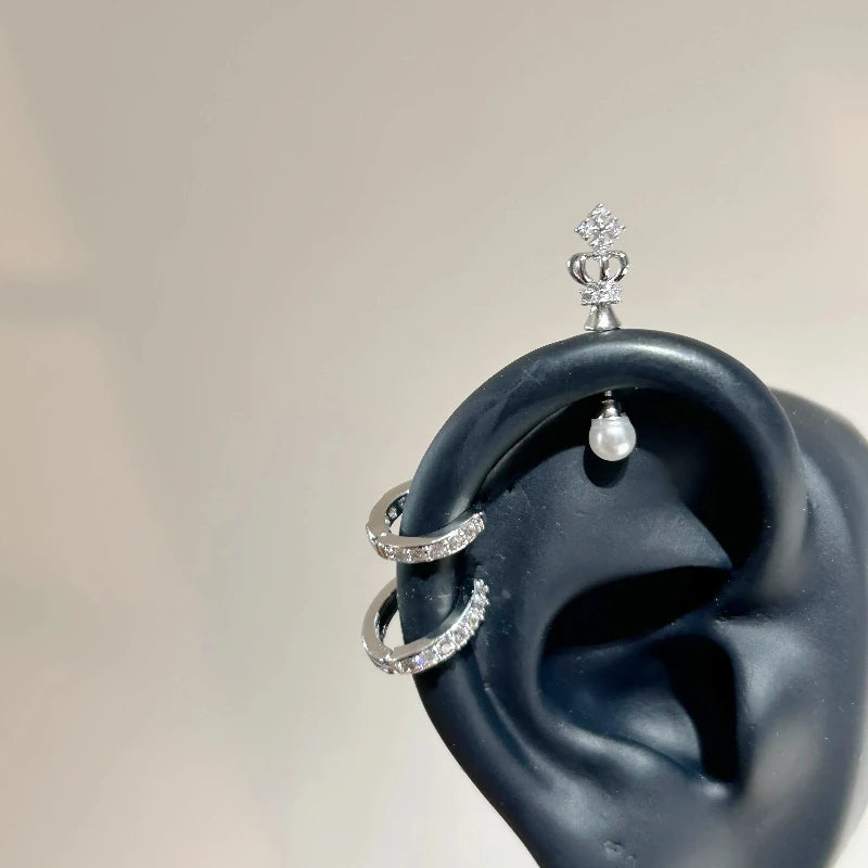 Crown Pearl Stainless Steel Cartilage Earring