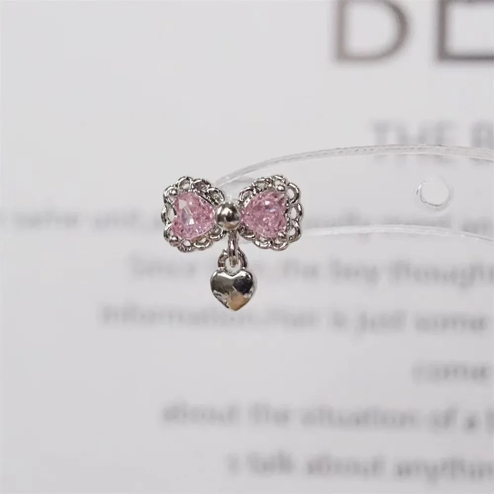 Cute Pink Stud Earrings, Rhinestone Cross Screw Back