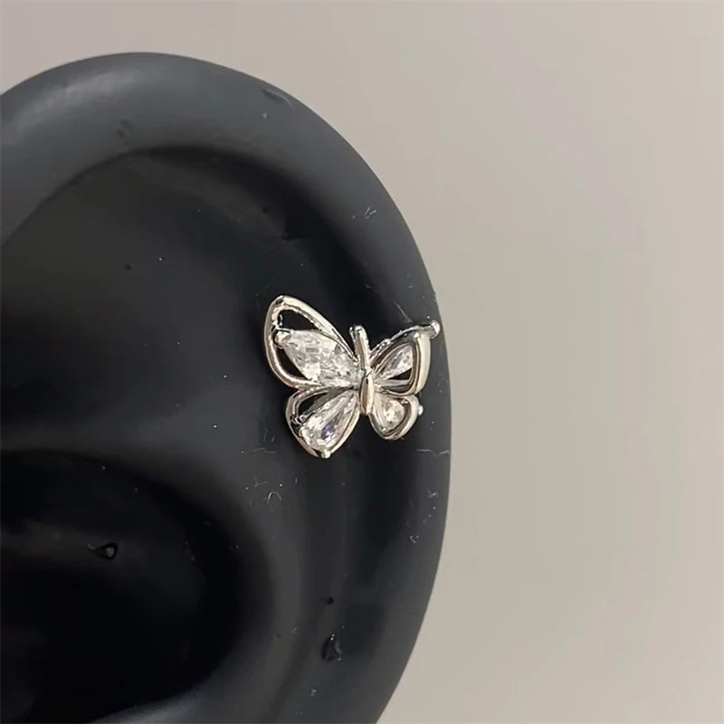 Y2K Cross CZ Cartilage Stud Earring (Silver Tone)