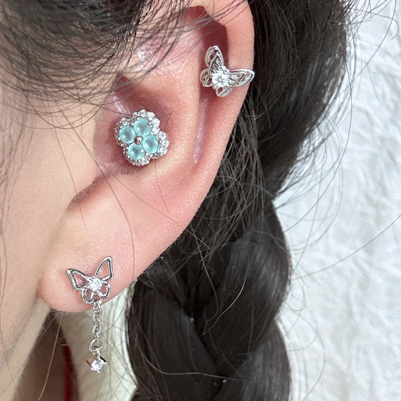 Four Leaf Clover Zircon Stud Earring