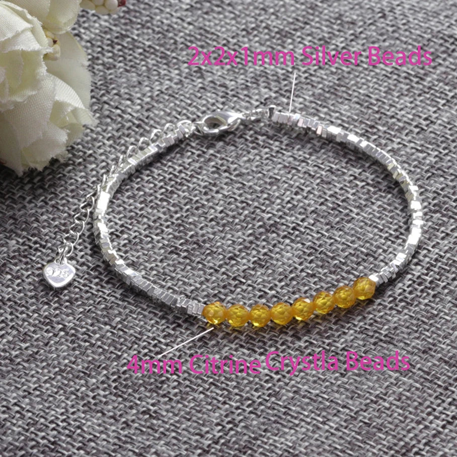 925 Sterling Silver Heart Bracelet with Zircon Beads