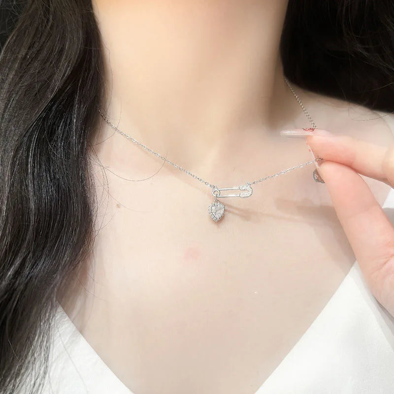 Dainty Heart Necklace with CZ Tassel Pendant