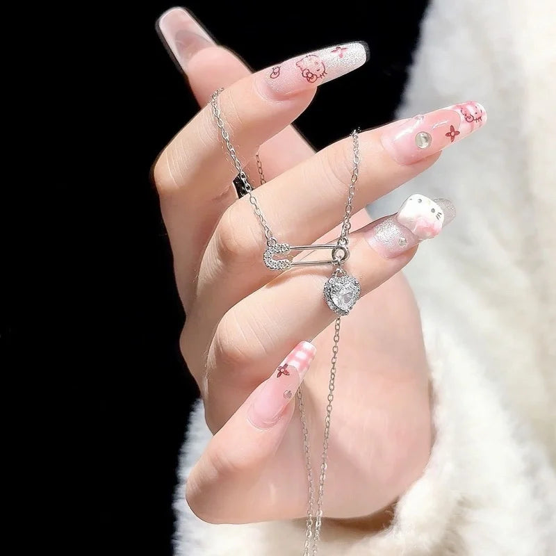 Dainty Heart Necklace with CZ Tassel Pendant