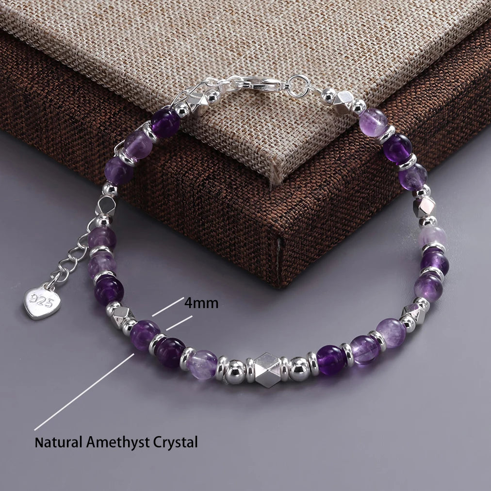 925 Sterling Silver Heart Bracelet with Zircon Beads