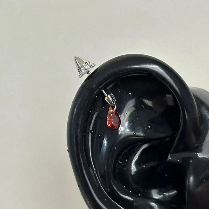 Red Heart Wing Stud Earrings (Screw-Back)