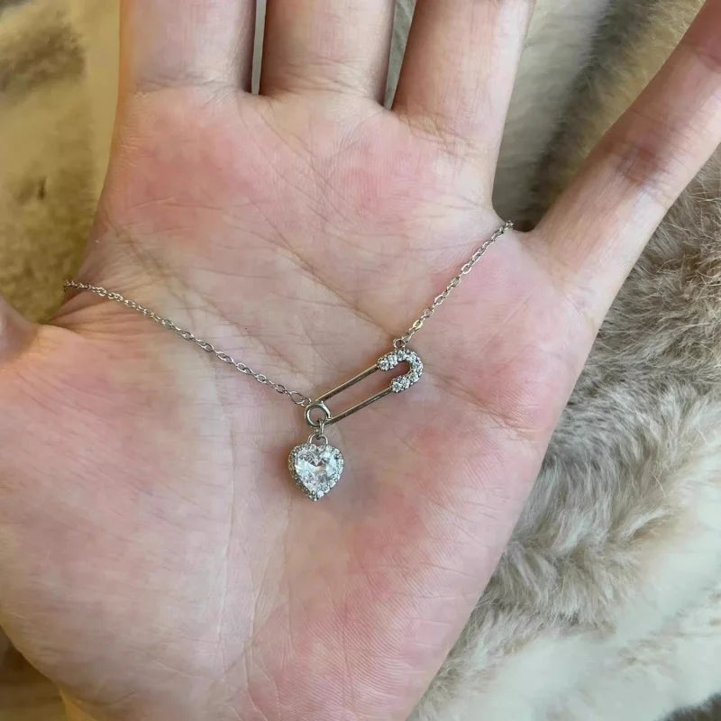 Dainty Heart Necklace with CZ Tassel Pendant