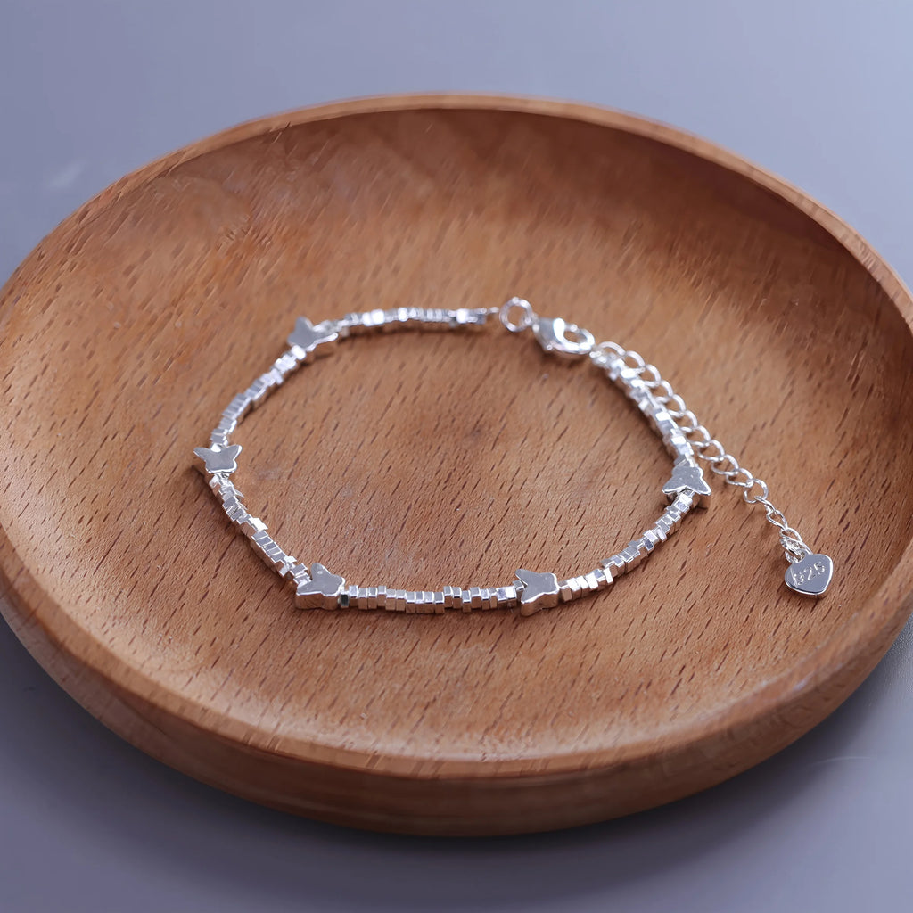 925 Sterling Silver Heart Bracelet with Zircon Beads